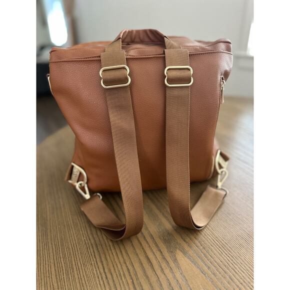 FAWN DESIGN BACKPACK brown/camel color faux leather. Preowned gently used - Picture 2 of 7